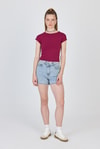 Kadın Body-Bordo Bisiklet Yaka Pamuklu Slim Fit Tişört 9190-rulem