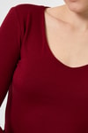 Kadın Body-Bordo Fitilli V Yaka Uzun Kollu Kadın Body 8266A-rulem
