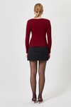 Kadın Body-Bordo Fitilli V Yaka Uzun Kollu Kadın Body 8266A-rulem