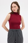 Kadın Body-Bordo Kadın Kolsuz Yüksek Yaka Body 8155A-rulem