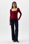 Kadın Body-Bordo Kare Yaka Uzun Kollu Fitilli Kadın Body 8267A-rulem