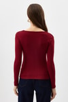 Kadın Body-Bordo Kare Yaka Uzun Kollu Fitilli Kadın Body 8267A-rulem