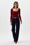 Kadın Body-Bordo Kare Yaka Uzun Kollu Fitilli Kadın Body 8267A-rulem