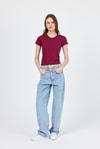 Kadın Body-Bordo Slim Fit Bisiklet Yaka Kısa Kollu Tişört 2214-rulem