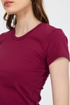 Kadın Body-Bordo Slim Fit Bisiklet Yaka Kısa Kollu Tişört 2214-rulem