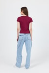 Kadın Body-Bordo Slim Fit Bisiklet Yaka Kısa Kollu Tişört 2214-rulem