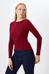Kadın Body-Bordo Uzun Kollu Bisiklet Yaka Dikiş Detaylı Kadın Body 8223A-rulem