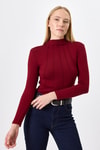 Kadın Body-Bordo Uzun Kollu Yarım Balıkçı Yaka Dikiş Detaylı Kadın Body 8225A-rulem