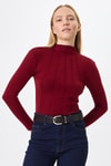 Kadın Body-Bordo Uzun Kollu Yarım Balıkçı Yaka Dikiş Detaylı Kadın Body 8225A-rulem