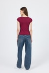 Kadın Body-Bordo V Yaka Düğmeli Cep Detaylı Slim Fit Tişört 2213-rulem
