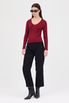 Kadın Body-Bordo V Yaka Uzun Kol Body 1452-rulem