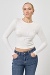 Kadın Body-Ekru Bisiklet Yaka Kurdele Aplike Detaylı Kadın Crop Body 8264A-rulem