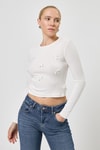 Kadın Body-Ekru Bisiklet Yaka Kurdele Aplike Detaylı Kadın Crop Body 8264A-rulem