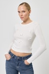 Kadın Body-Ekru Bisiklet Yaka Kurdele Aplike Detaylı Kadın Crop Body 8264A-rulem