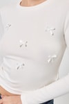 Kadın Body-Ekru Bisiklet Yaka Kurdele Aplike Detaylı Kadın Crop Body 8264A-rulem