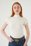 Kadın Body-Ekru Dik Yaka Kısa Kol Body 8174A-rulem