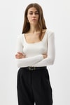 Kadın Body-Ekru Kare Yaka Uzun Kollu Fitilli Kadın Body 8267A-rulem