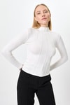 Kadın Body-Ekru Uzun Kollu Yarım Balıkçı Yaka Dikiş Detaylı Kadın Body 8225A-rulem