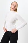 Kadın Body-Ekru Uzun Kollu Yarım Balıkçı Yaka Dikiş Detaylı Kadın Body 8225A-rulem