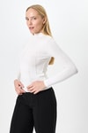 Kadın Body-Ekru Uzun Kollu Yarım Balıkçı Yaka Dikiş Detaylı Kadın Body 8225A-rulem