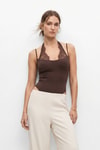 Kadın Body-İnce Askılı Dantel Detaylı Çıtçıtlı Bodysuit 3235 Kahve -rulem