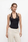 Kadın Body-İnce Askılı Dantel Detaylı Çıtçıtlı Bodysuit 3235 Siyah -rulem