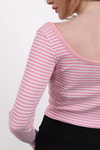 Kadın Body-Kare Yaka Çizgili Crop Bluz 9904 Pembe -rulem