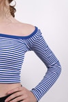Kadın Body-Kare Yaka Çizgili Crop Bluz 9904 Saks -rulem