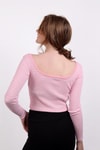 Kadın Body-Kare Yaka Çizgili Crop Bluz 9904 Pembe -rulem