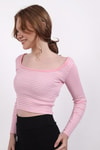Kadın Body-Kare Yaka Çizgili Crop Bluz 9904 Pembe -rulem