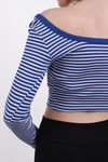 Kadın Body-Kare Yaka Çizgili Crop Bluz 9904 Saks -rulem