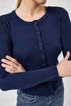Kadın Body-Lacivert Ön Düğmeli Bisiklet Yaka Uzun Kollu Fitilli Kadın Body 8270A-rulem