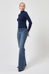 Kadın Body-Lacivert Uzun Kollu Yarım Balıkçı Yaka Dikiş Detaylı Kadın Body 8225A-rulem