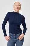 Kadın Body-Lacivert Uzun Kollu Yarım Balıkçı Yaka Dikiş Detaylı Kadın Body 8225A-rulem