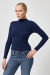 Kadın Body-Lacivert Uzun Kollu Yarım Balıkçı Yaka Dikiş Detaylı Kadın Body 8225A-rulem