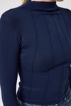 Kadın Body-Lacivert Uzun Kollu Yarım Balıkçı Yaka Dikiş Detaylı Kadın Body 8225A-rulem