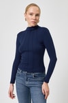 Kadın Body-Lacivert Uzun Kollu Yarım Balıkçı Yaka Dikiş Detaylı Kadın Body 8225A-rulem