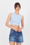 Kadın Body-Mavi Bisiklet Yaka Crop Atlet 9189M-rulem