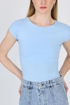 Kadın Body-Mavi Bisiklet Yaka Pamuklu Slim Fit Tişört 9190-rulem