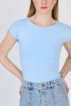 Kadın Body-Mavi Bisiklet Yaka Pamuklu Slim Fit Tişört 9190-rulem