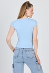 Kadın Body-Mavi Bisiklet Yaka Pamuklu Slim Fit Tişört 9190-rulem