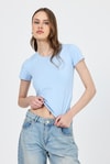 Kadın Body-Mavi Slim Fit Bisiklet Yaka Kısa Kollu Tişört 2214-rulem