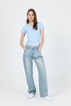 Kadın Body-Mavi Slim Fit Bisiklet Yaka Kısa Kollu Tişört 2214-rulem
