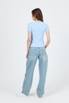 Kadın Body-Mavi Slim Fit Bisiklet Yaka Kısa Kollu Tişört 2214-rulem