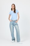 Kadın Body-Mavi Slim Fit Bisiklet Yaka Kısa Kollu Tişört 2214-rulem