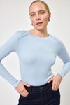 Kadın Body-Mavi Uzun Kollu Bisiklet Yaka Dikiş Detaylı Kadın Body 8223A-rulem