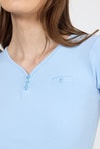 Kadın Body-Mavi V Yaka Düğmeli Cep Detaylı Slim Fit Tişört 2213-rulem