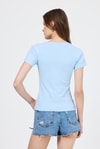 Kadın Body-Mavi V Yaka Slim Fit Tişört 2215-rulem