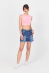 Kadın Body-Pembe Bisiklet Yaka Crop Atlet 9189M-rulem