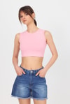 Kadın Body-Pembe Bisiklet Yaka Crop Atlet 9189M-rulem